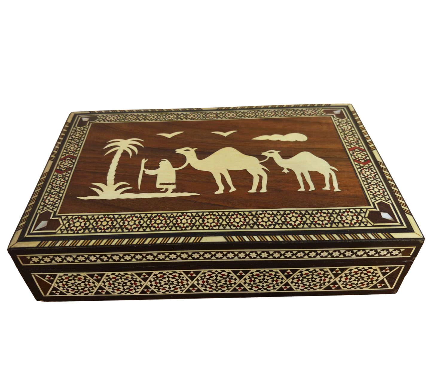 Vintage 1970 Kamel-Mosaikbox – Handgefertigte Orientalische Kunst