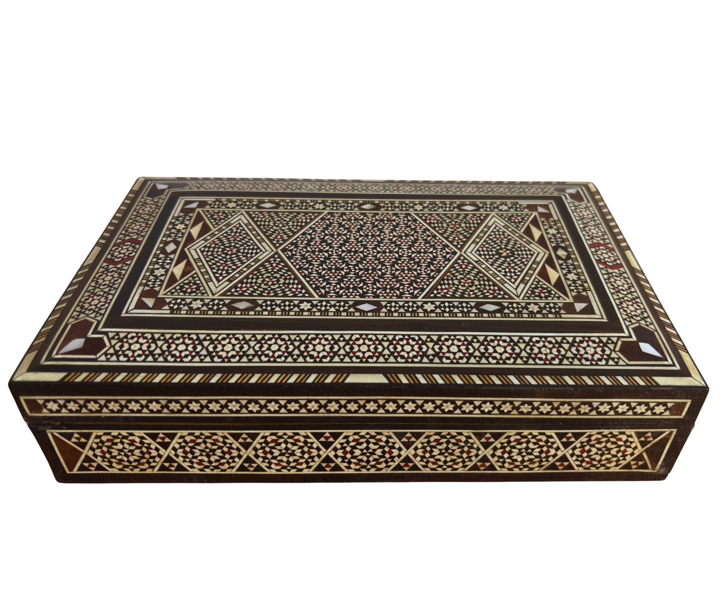صندوق مجوهرات دمشقي قديم 1970 – كنز خشبي مصنوع يدويًا