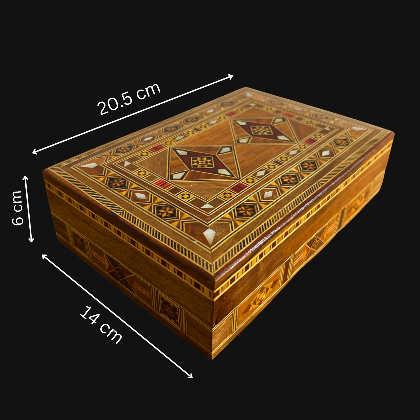 Handgemaakte mozaïek sieradendoos, parelmoer inleg, luxe houten herdenkingskist, Damascene kunst -Limited Edition-