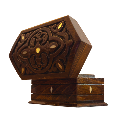 Boîte en Hêtre Sculptée à la Main – Nacre & Velours, Design Oriental Intemporel