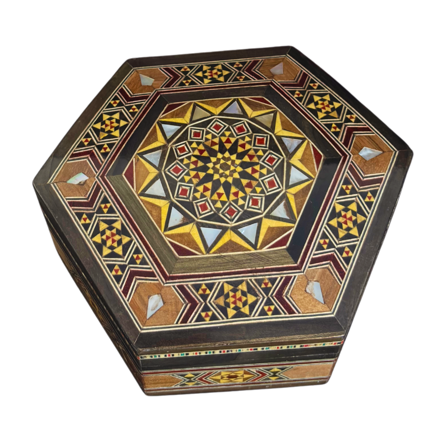Handgefertigte Mosaik-Schatulle aus Damaskus – Perlmutt & Samt