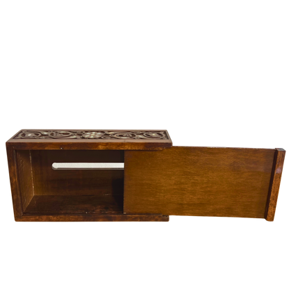 Hand-Carved Beechwood Tissue Box with Mother of Pearl Inlay – Walnut Finish Elegance