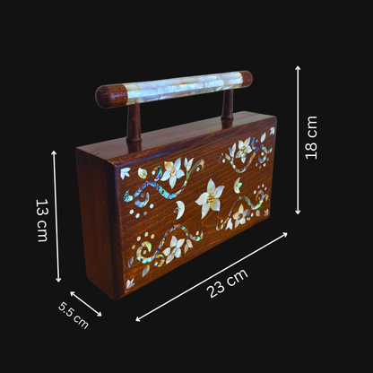 Sham – Luxury Damascene Clutch with Floral Mother of Pearl & Brocade Interior