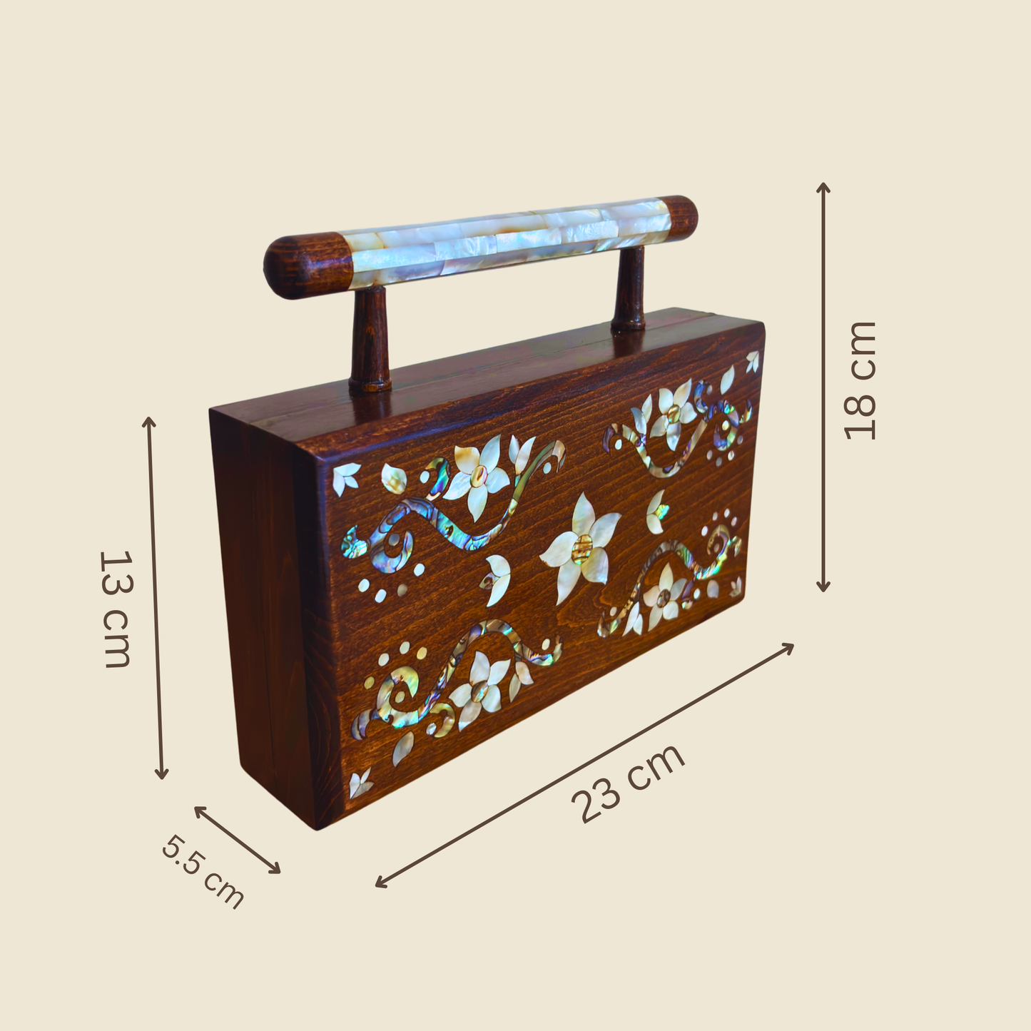 Sham – Luxe Damascene Clutch met Bloemmotief Parelmoer & Brokaat Voering