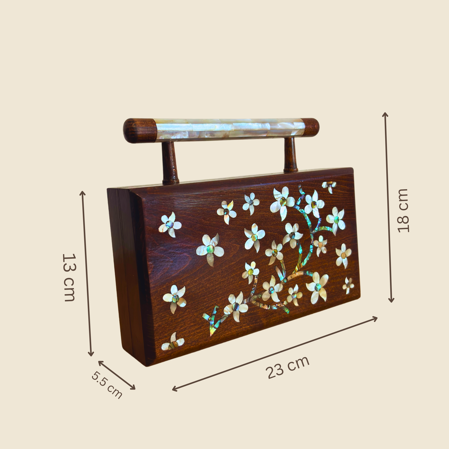 Zenobia – Luxuriöse Damast-Mosaik Clutch mit Perlmutt Intarsie & Brokat Innenfutter