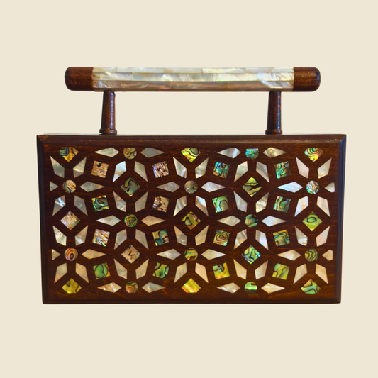 Yasmine – Luxury Damascene Clutch with Mother of Pearl Inlay & Brocade Interior