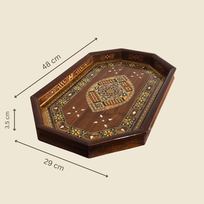 Bandeja Damasquina de Madera – Nácar & Acabado Nogal