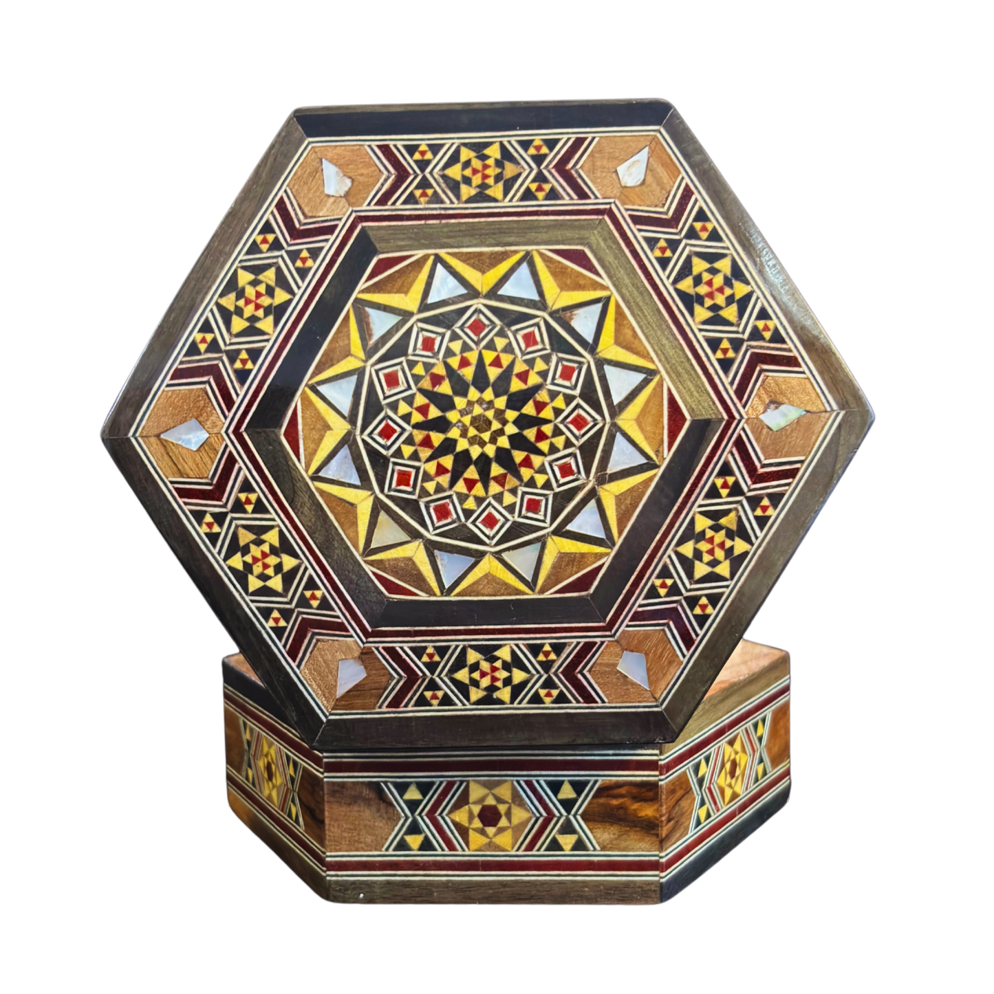 Handgefertigte Mosaik-Schatulle aus Damaskus – Perlmutt & Samt