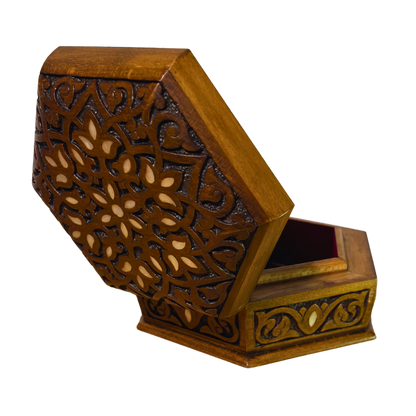 Handcrafted Luxury Carved Box – Mother of Pearl & Velvet Elegance