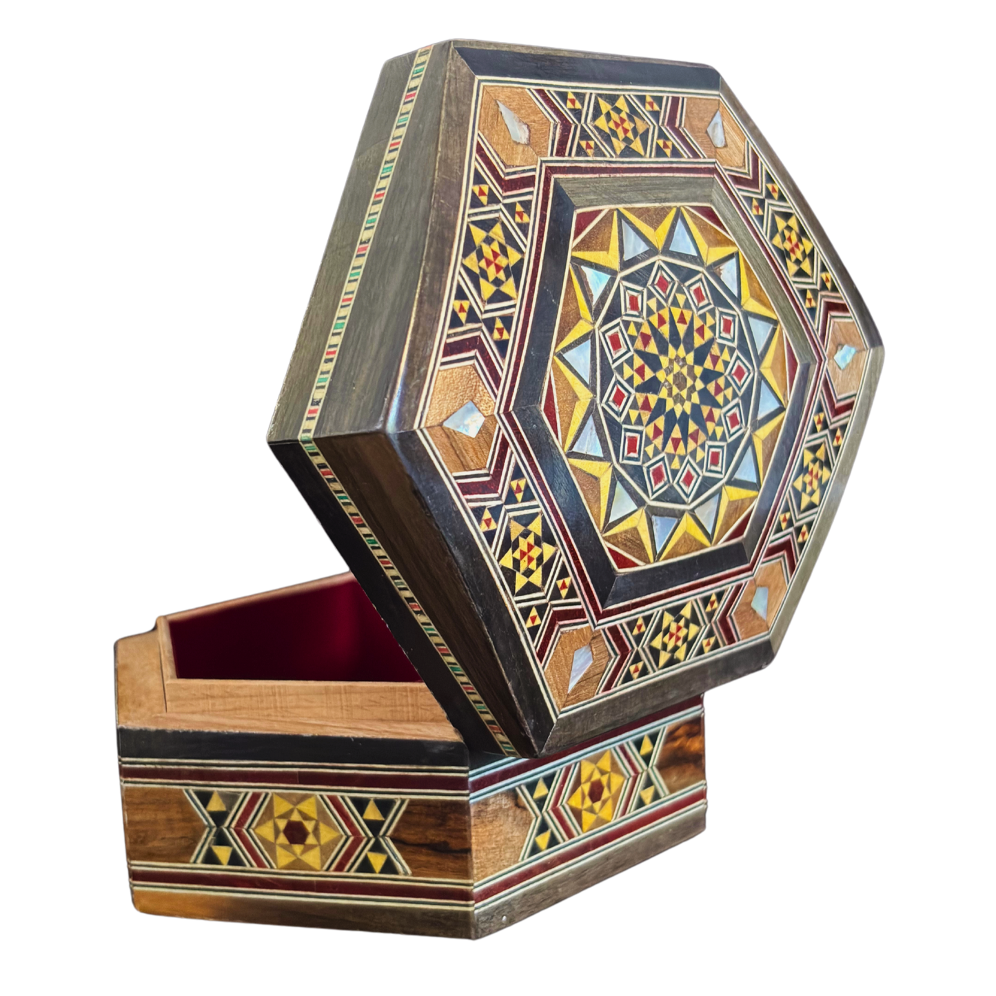 Handgefertigte Mosaik-Schatulle aus Damaskus – Perlmutt & Samt