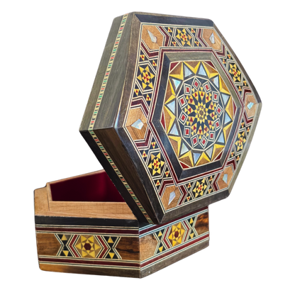 Handgefertigte Mosaik-Schatulle aus Damaskus – Perlmutt & Samt
