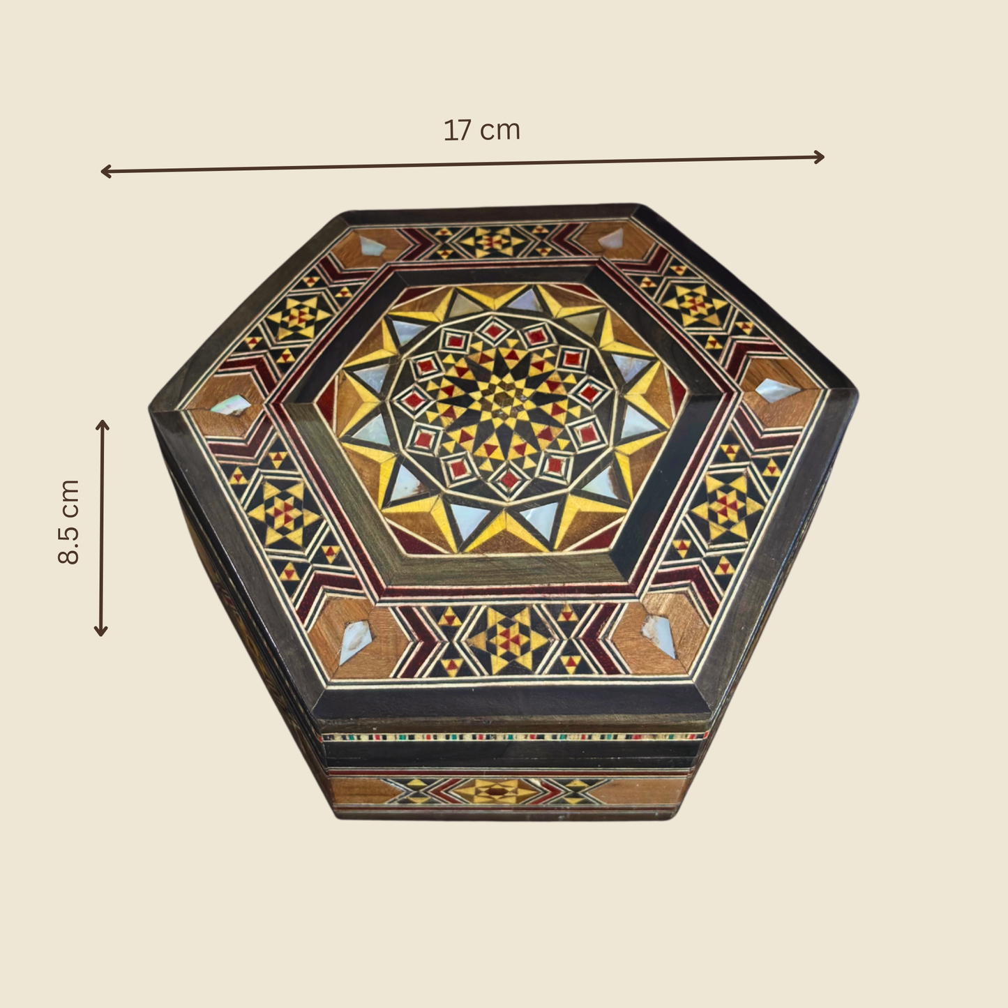 Handgefertigte Mosaik-Schatulle aus Damaskus – Perlmutt & Samt