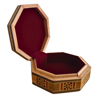Elegant Octagonal Damascene Mosaic Box – Handcrafted Wood & Mother of Pearl Inlay